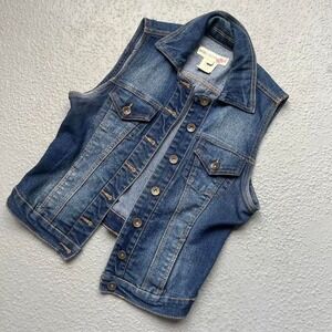 Y2K Paris‎ Blues Denim Vest Womens Medium Blue Jean Sleeveless Button Up Casual
